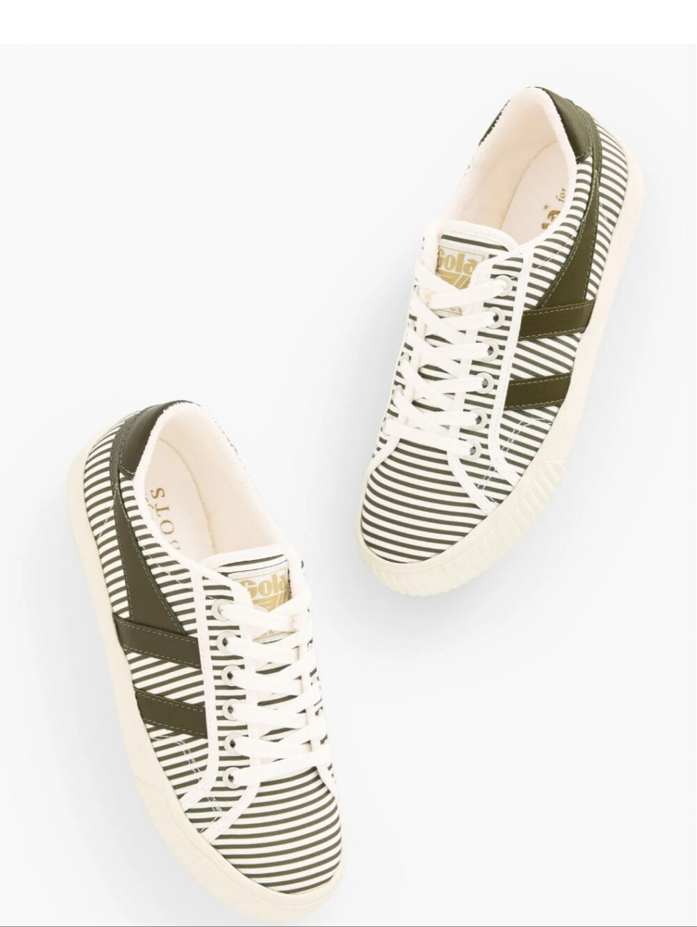 Gola Mark Cox Tennis Sneakers - Opulent Stripe- Olive- Talbots Exclusive 7.5 NIB
